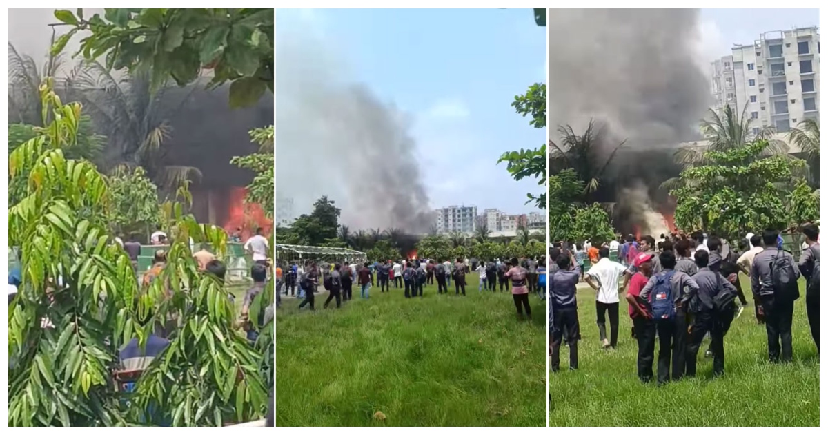 কলেজ ক্যাম্পাসে ধোঁয়ার কুণ্ডলী। ছবি: ঢাকা পোস্ট